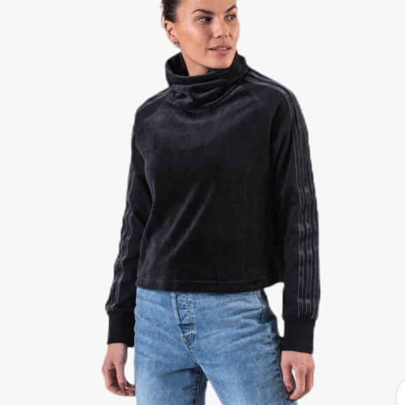Adidas velour cowl neck black pullover long sleeve sweater velvet - Picture 1 of 13